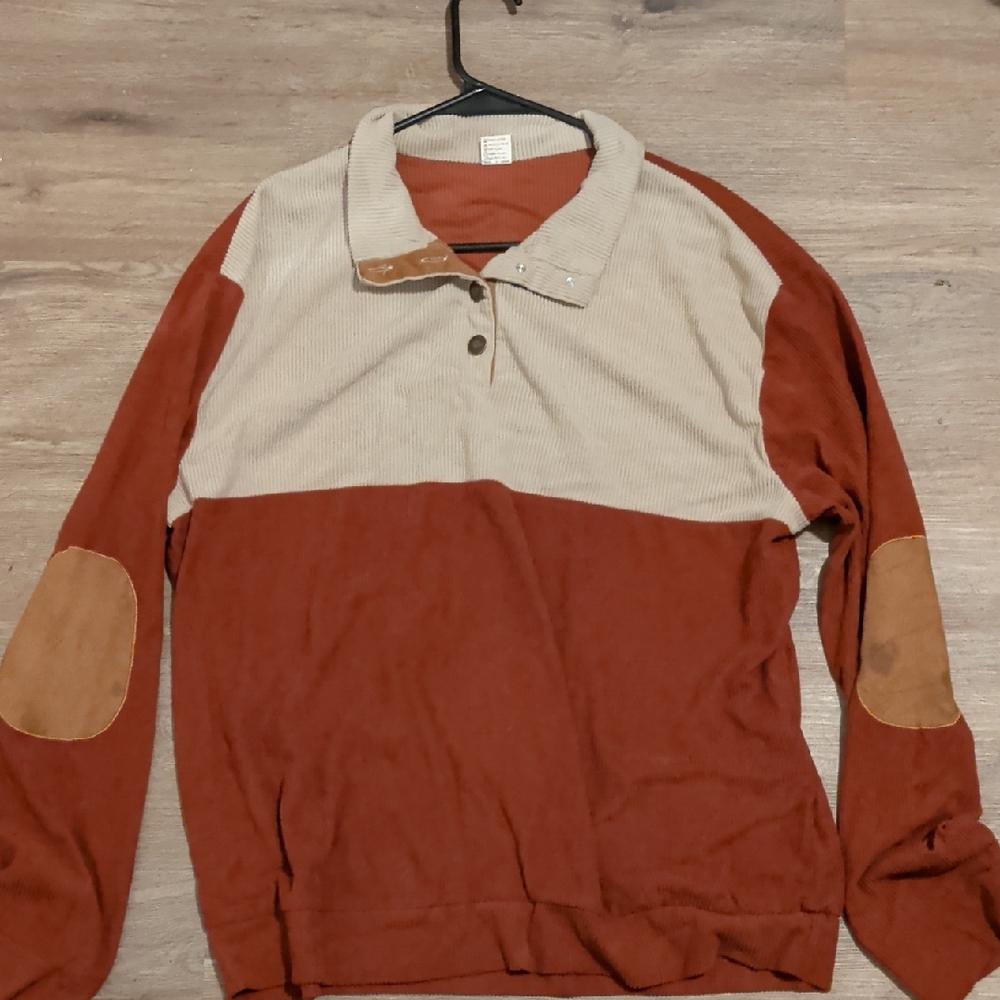Men's Rust and Beige Sweater Courdaroy